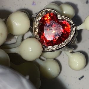 Red Heart shaped faceted 925 sterling silver ring